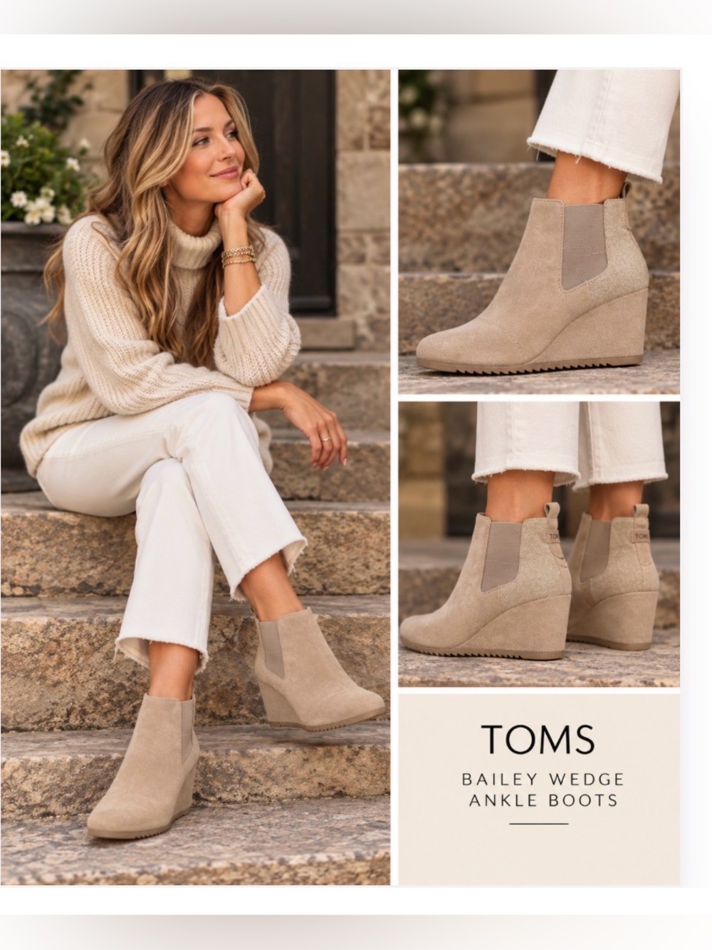 TOMS Bailey Wedge Ankle Bootie in Warm Taupe size 9